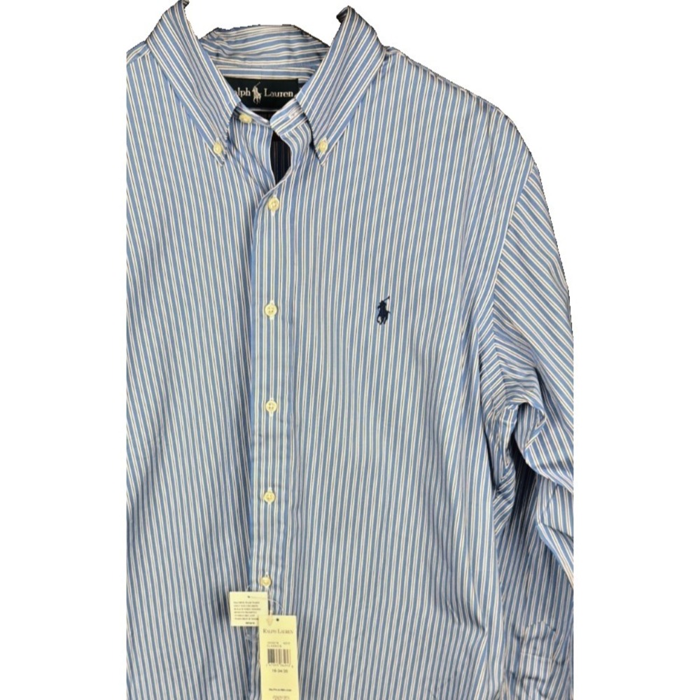 Ralph Lauren Shirt‎ Classics Striped Embroidered Logo Button Down NWT Blue 16.5